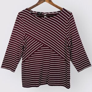 Talbots Emerson Stripe Cross-Front Top Women XL Purple 3/4 Sleeve‎ Stretch Z94